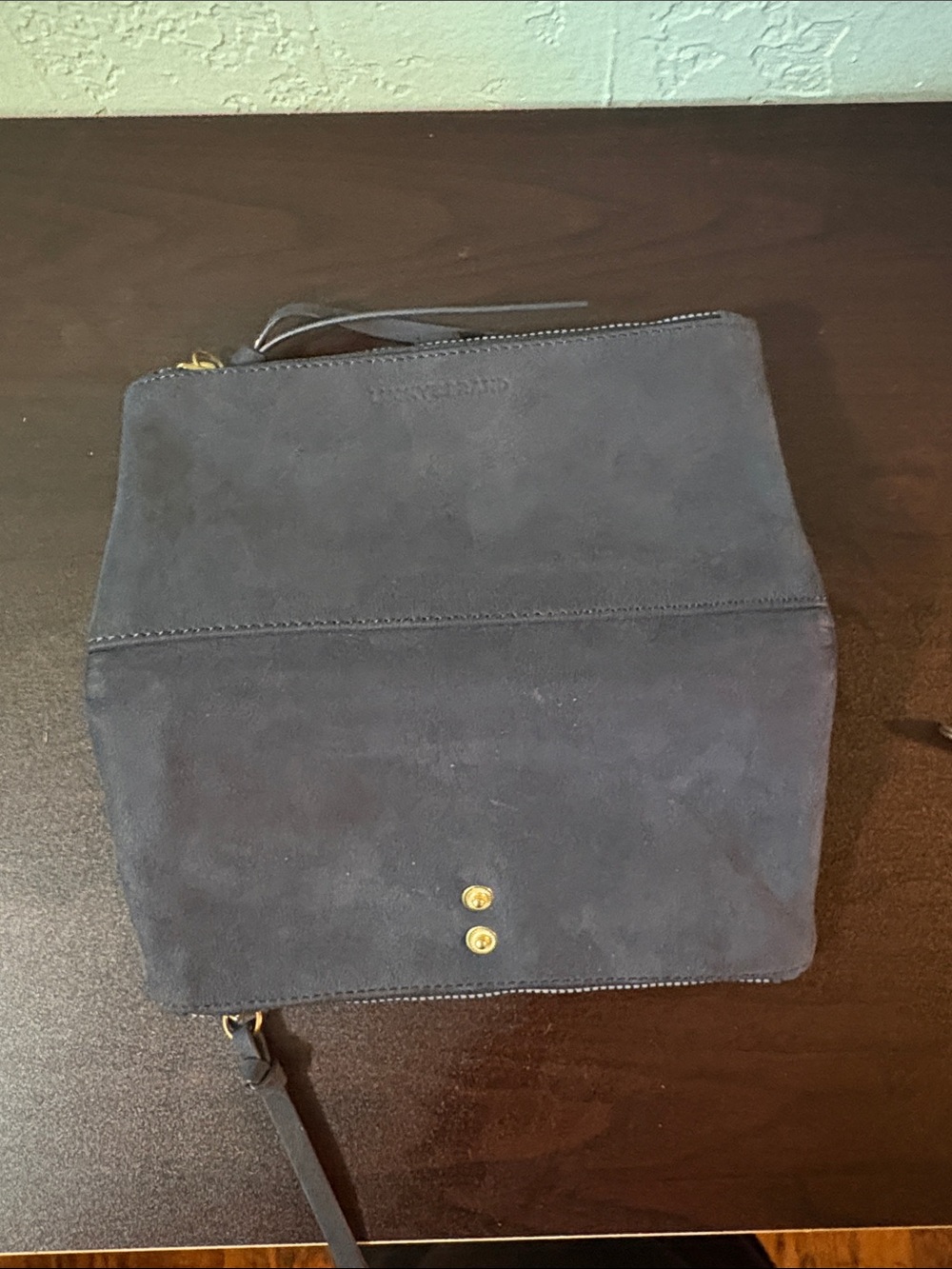 Lucky Brand Navy Suede Wristlet Clutch with Gold Hardware